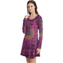 Abstract Purple Pattern Long Sleeve Velour Skater Dress View2