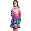 Waves Mountains Sky Long Sleeve Velour Skater Dress View2