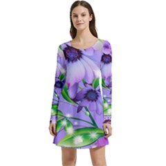 Purple Flower Nature Long Sleeve Velour Skater Dress by Posterlux