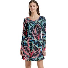 Leaves Pattern Patterns Colorful Long Sleeve Velour Skater Dress by Posterlux