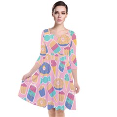 Ice Cream Donut Sweets Candie Quarter Sleeve Waist Band Dress by Apenda