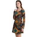 Tribal Chic Long Sleeve Velour Skater Dress View2