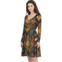 Tribal Chic Long Sleeve V-neck skater dress with Pockets View2