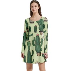 Cactus  Long Sleeve Velour Skater Dress by pollyparadiseartshop