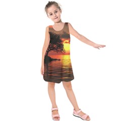 Sunset Nature Sea Dusk Landscape Kids  Sleeveless Dress by Salmanaz77