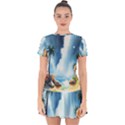 Delicate Watercolor Painting Surreal Oasis Scene With Intense Dramatic Lighting Drop Hem Mini Chiffon Dress View1