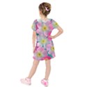 Pink Neon Flowers Flower Kids  Short Sleeve Velvet Dress View2