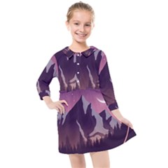 Mountain Night Crescent Moon Kids  Quarter Sleeve Shirt Dress by Bedest