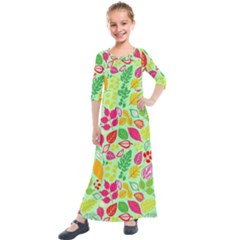 Flower Flora Floral Nature Pattern Seamless Kids  Quarter Sleeve Maxi Dress by Bedest