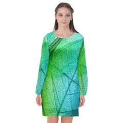 Texture Green Leaf Abstraction 3d Long Sleeve Chiffon Shift Dress  by Salmanaz77