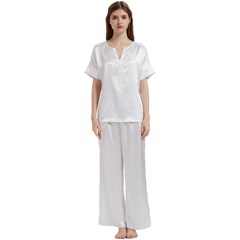 Short Sleeve Long Pants Satin Pajamas Set Icon